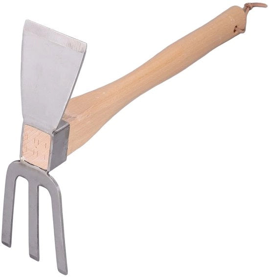 Scozzese 2-in-1 - Strumento per la lotta alle erbe infestanti - Spazzola per giardino - Manico in quercia - Manico in acciaio inossidabile - Dimensioni 385 x 240 x 75 mm - Attrezzo da giardino