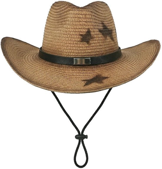 Cappello da sole con protezione UV - Stile cowboy per donne - Cappello di paglia - Larghezza bordo 9 cm - Design retrò - Leggero e respirabile
