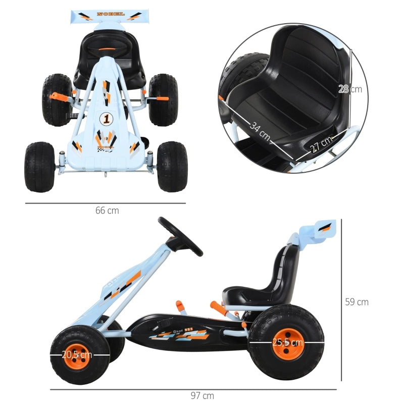 Go-kart a pedali, adatto a bambini dai 3 anni in su, con sedile regolabile, in acciaio, azzurro, 97x66x59 cm