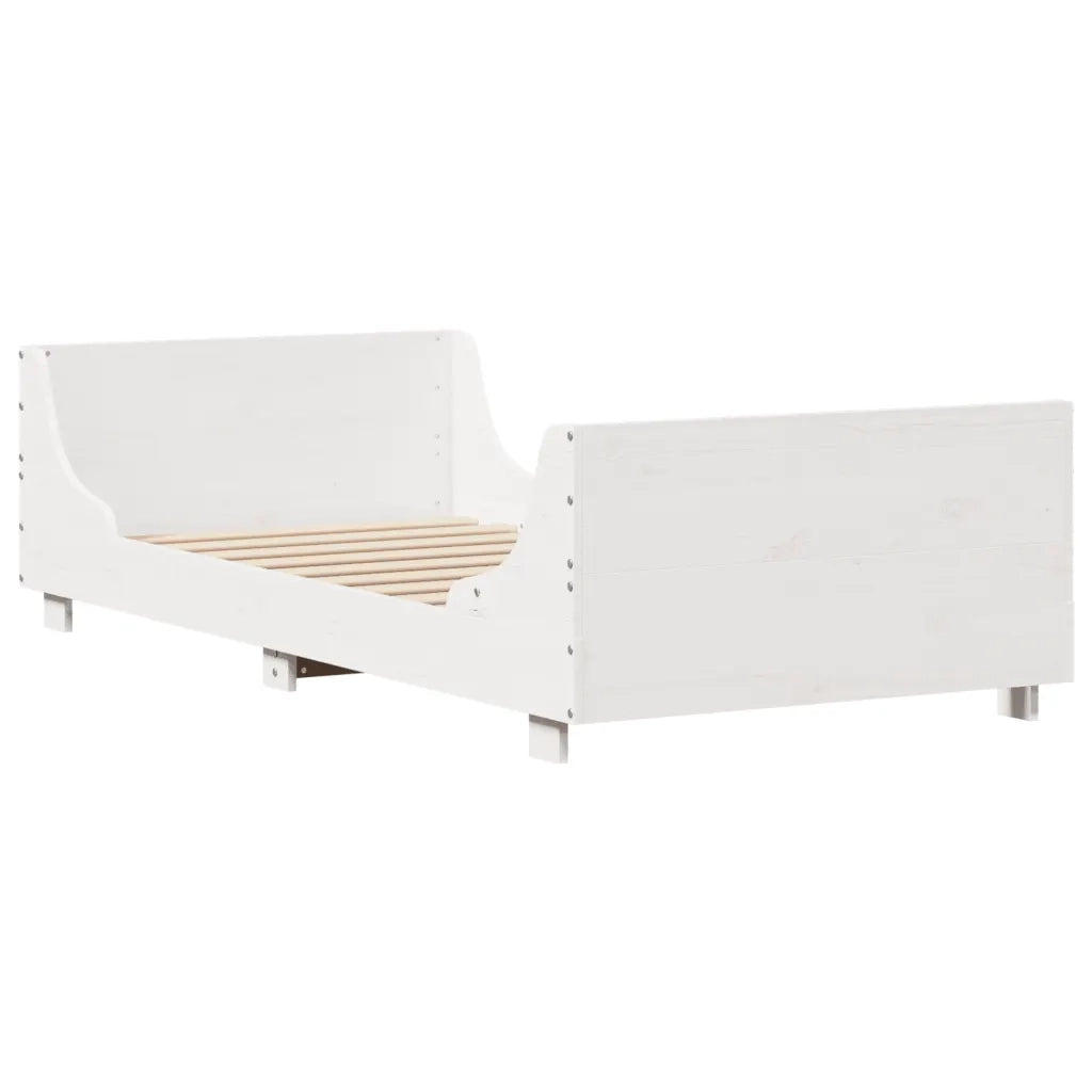 Letto singolo | Letto per adulti | Giroletto senza Materasso Bianco 100x200 cm Legno Massello Pino