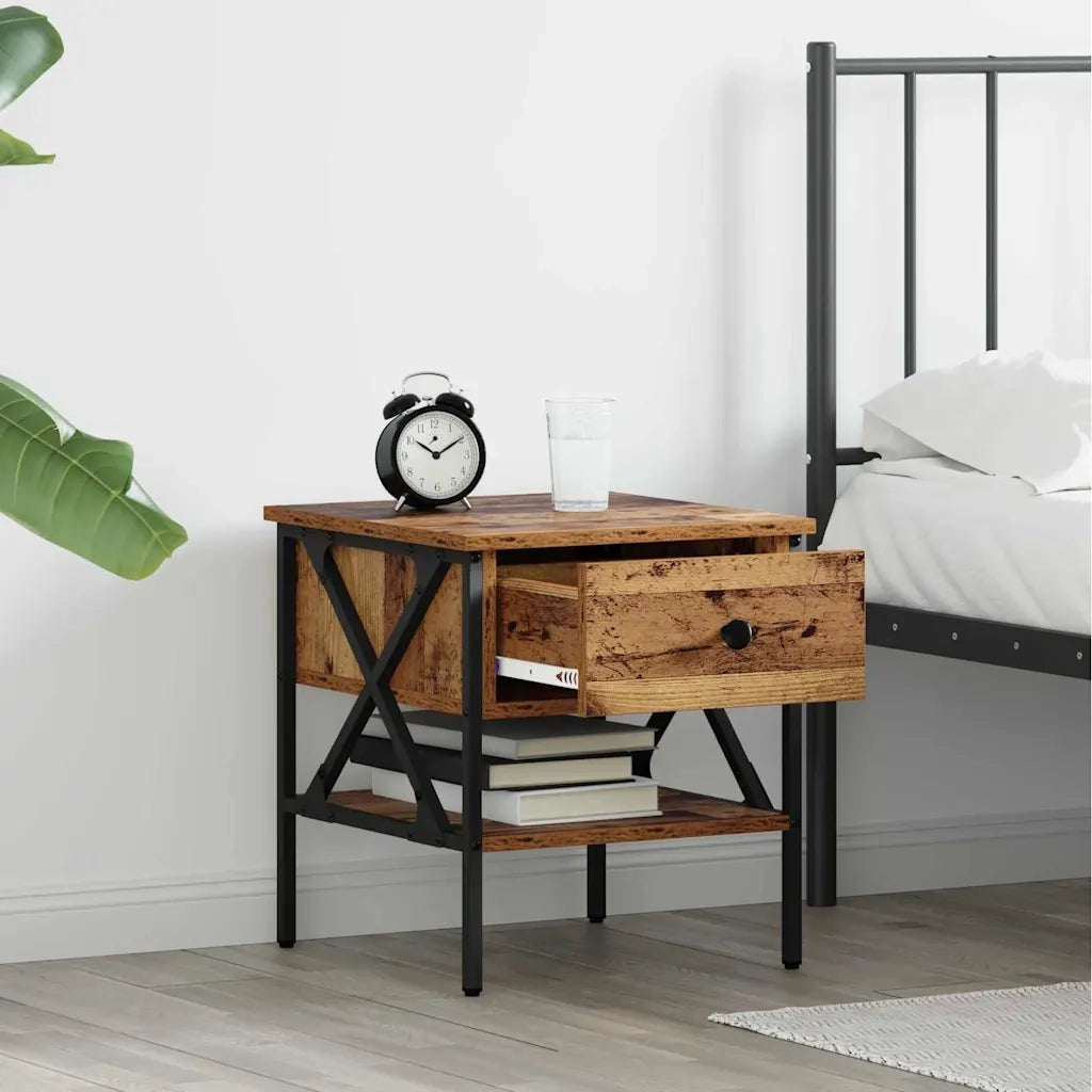 Comodino con cassetto 2 pcs Legno vecchio 40 x 42 x 45 cm 871223