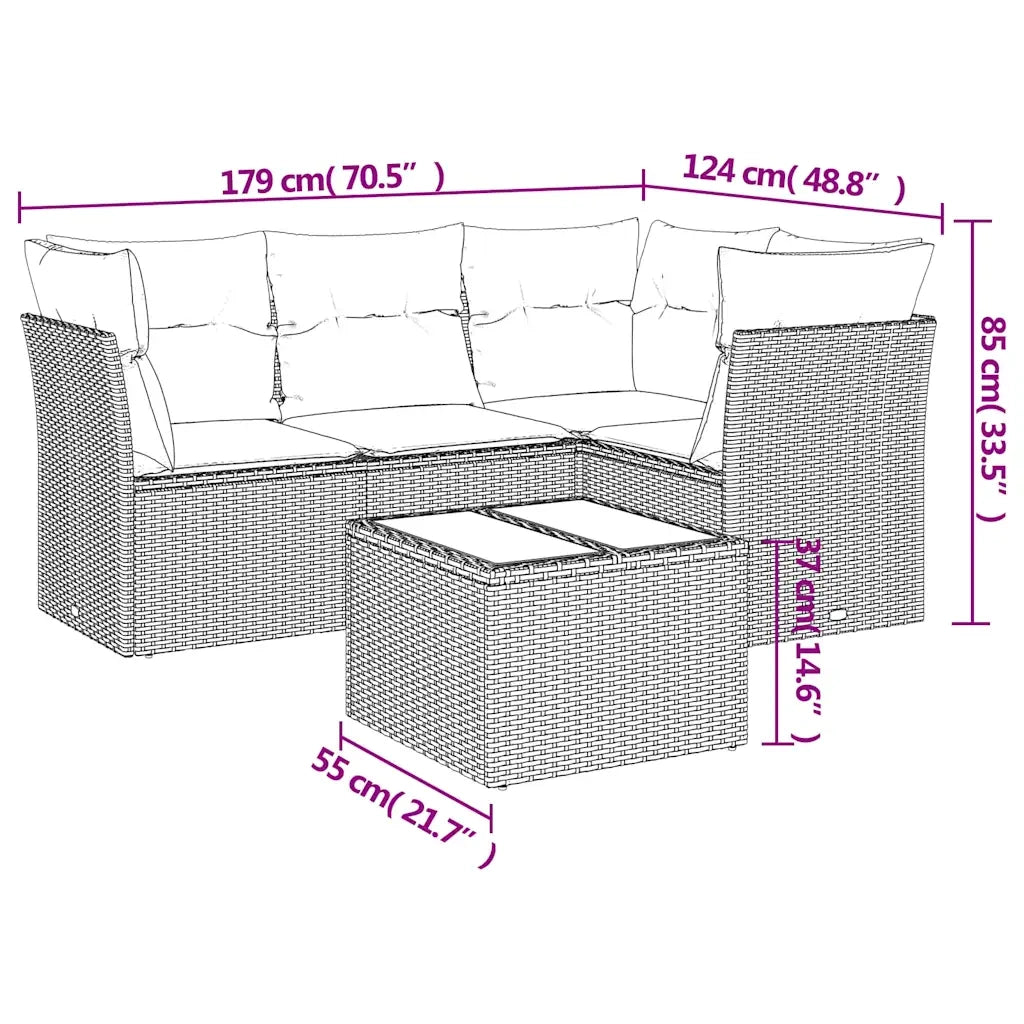 Set Divano da Giardino 5pz con Cuscini Grigio Chiaro Polyrattan