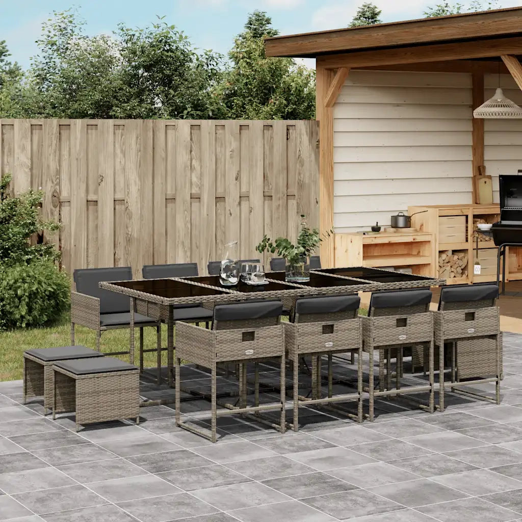 Set da Pranzo da Giardino 13pz con Cuscini Grigio in Polyrattan 3211340