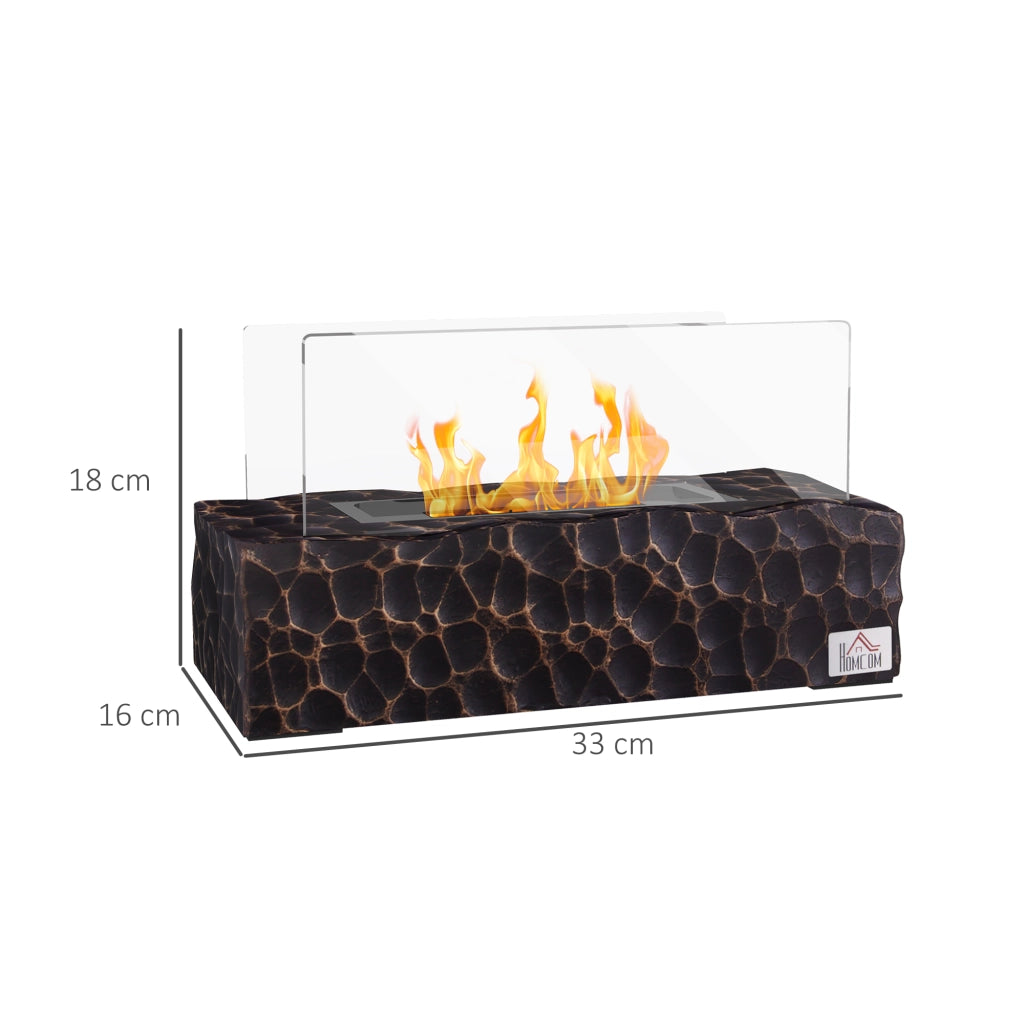 Camino a Bioetanolo da Tavolo con Bruciatore da 1.15L e Durata 30-45 Min., Biocamino con Pannello in Vetro e Spegnifiamma, 33x16x18cm, Nero