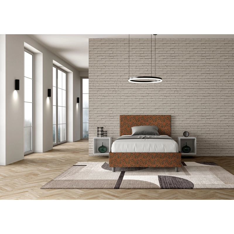 Letto imbottito 1 piazza e mezza 120x210 cm tessuto Era Adele - Senza rete,Arancione