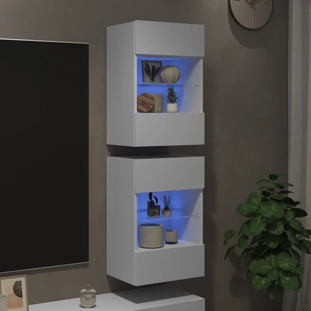 Mobili da parete con luci LED per TV 2pz Bianchi 40x30x60,5 cm 837079