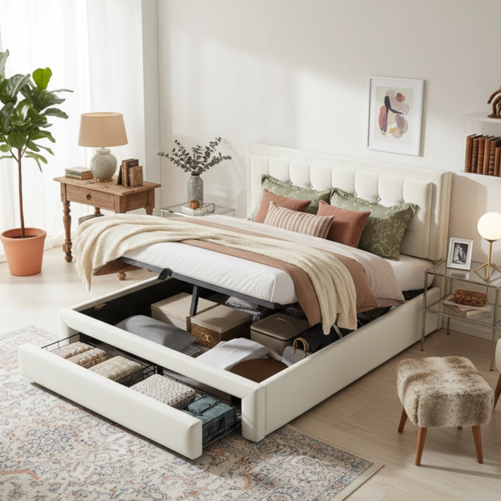 letto imbottito velluto beige 140 x 190 cm