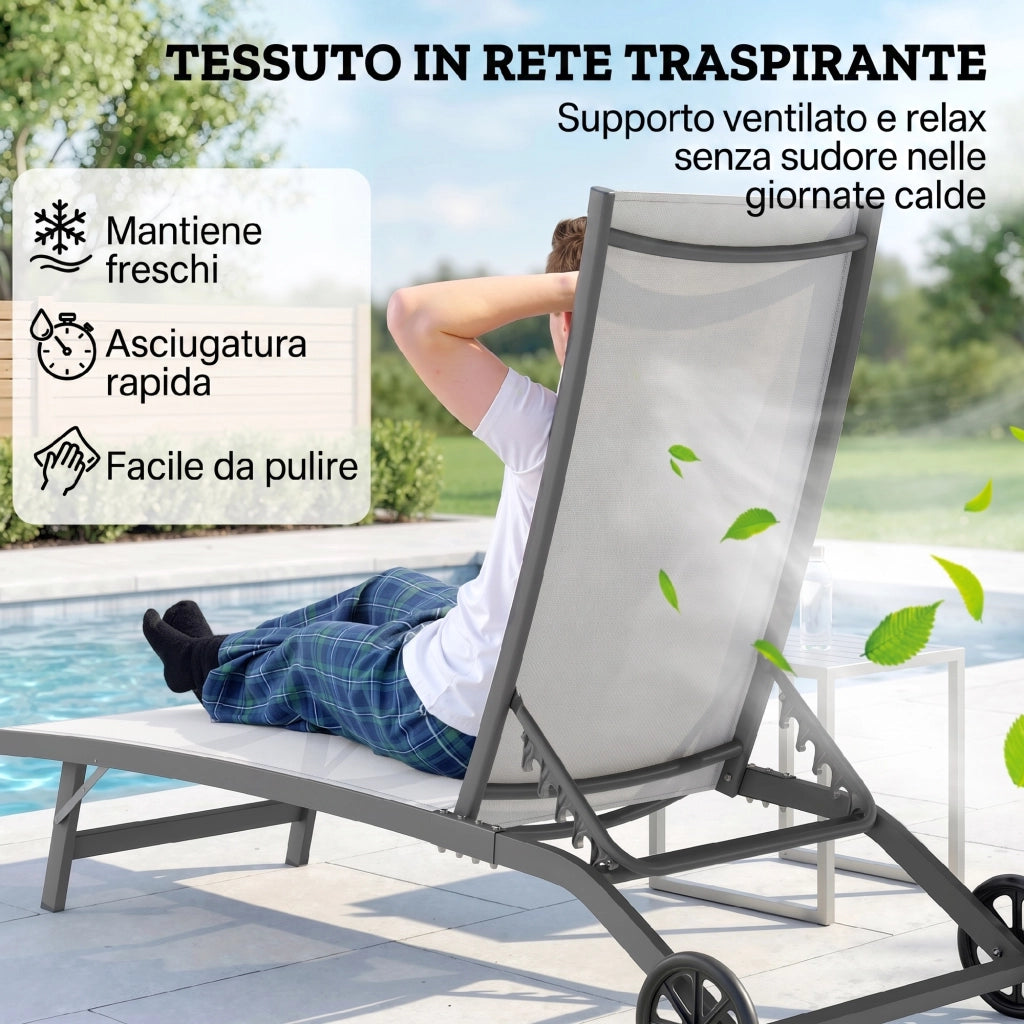 Lettino Prendisole con Schienale Reclinabile ¨C Minimal ¨C Alluminio e Tessuto Crema 66x165x102 cm