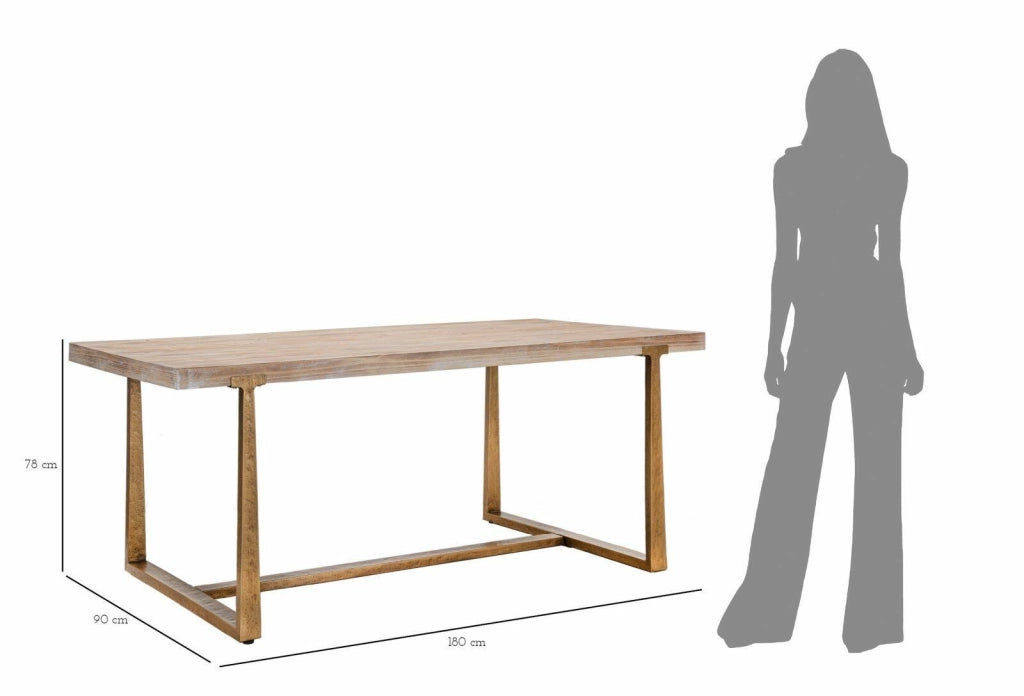 Tavolo fisso Kazimir, Ripiano da cucina, Consolle per sala da pranzo, Ripiano rettangolare fisso, Oro e Marrone, 180x90 h78 cm
