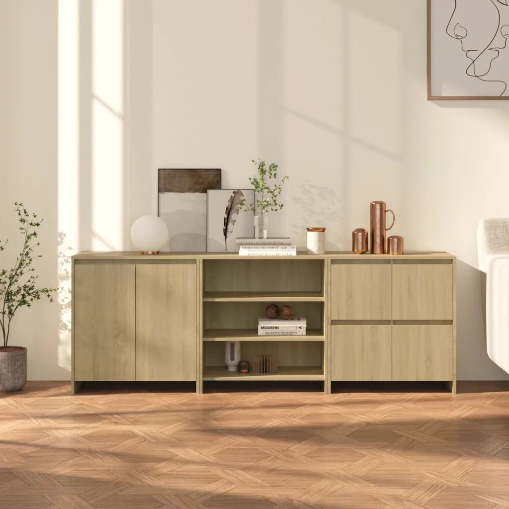 Credenze 3 pz | Madia | Buffet da pranzo | Armadio da pranzo Rovere Sonoma in Legno Multistrato