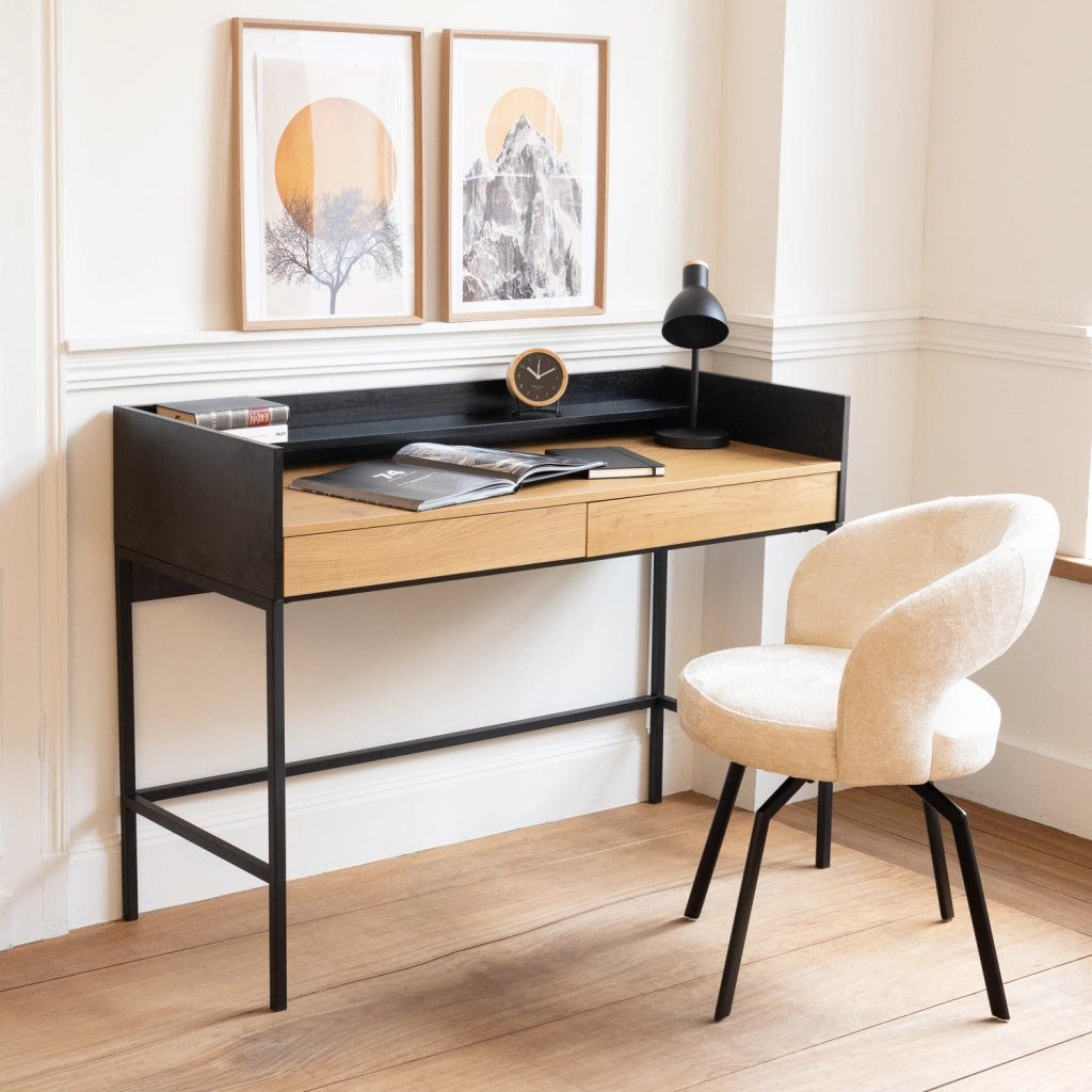 Scrivania ARTHUR a 2 cassetti in legno e nero