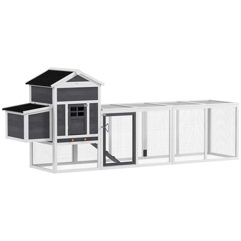 Polleria in Legno Grande per 3-6 Galline con Tetto ¨C zephmum ¨C 297.5x68x118 cm Bianco Grigio