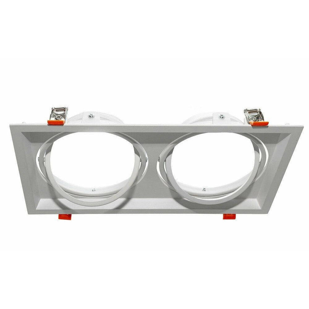 Trade Shop - Porta Faretto Incasso Doppio Faretto Ar111 Rettangolare Orientabile P-ar111-2 - Bianco