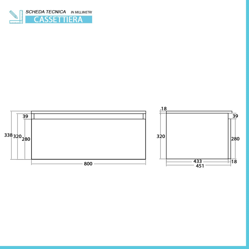 Cassettone bagno sospeso 80 cm soft-close bianco e rovere africa Kleo