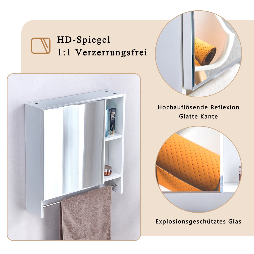 SPECCHIERA DA BAGNO A PARETE Con specchio e ripiani  bianco MDF