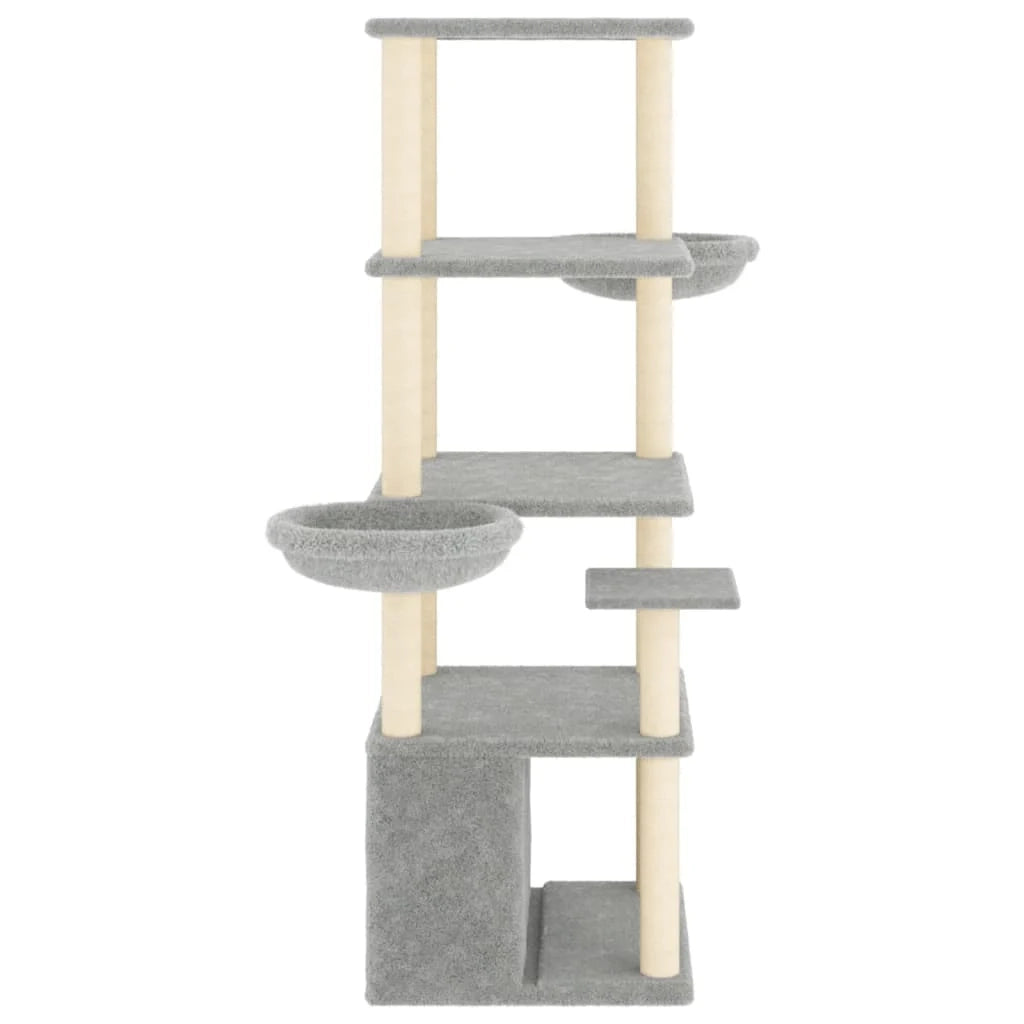 Tiragraffi per gatti torre per arrampicata giocattolo piattaforma per arrampicata con tiragraffi in sisal leggero 147 cm grigio 02_0022571