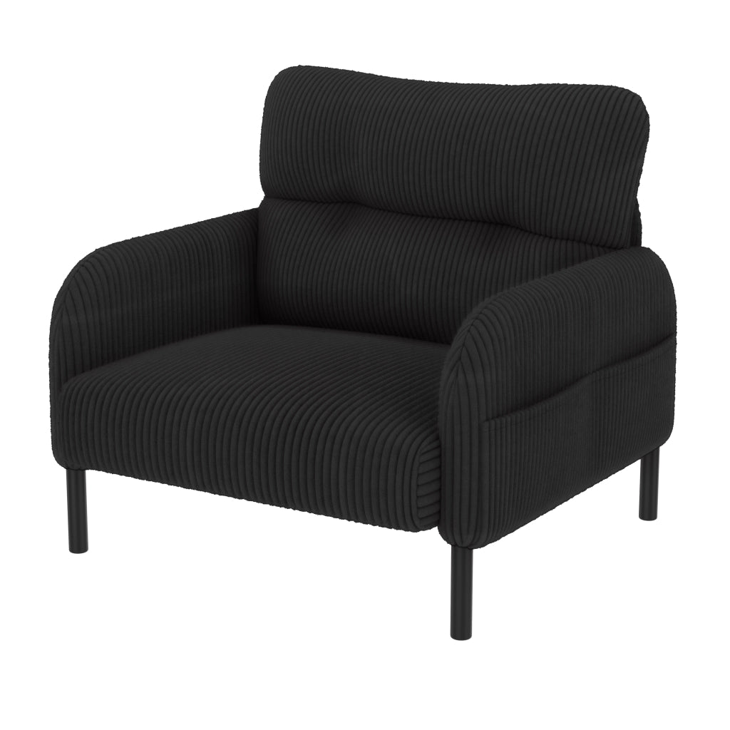 Set divano 3 pezzi in corda nero con divano 2 posti, poltrona e pouf, tasca laterale