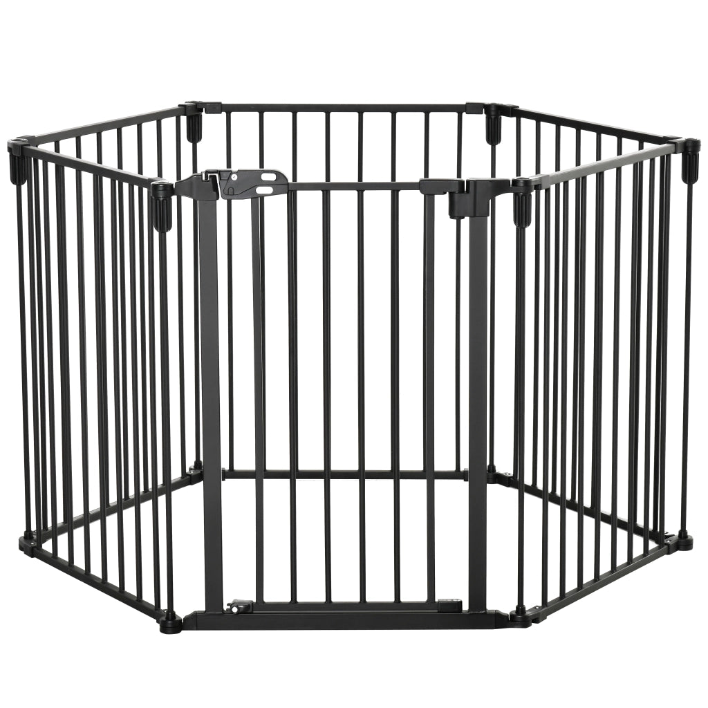 EasyComfort Cancelletto di Sicurezza Pieghevole 6 Sezioni, Cancellino Barriera per Cani in Acciaio, Sistema di Blocco e Chiusura Automatica, Nero
