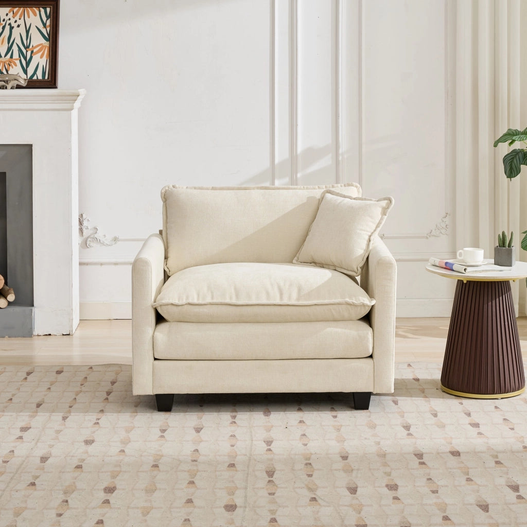 Divano 1 Posto in Tessuto Chenille ¨C MINIMAL ¨C Beige, Cuscino Imbottito