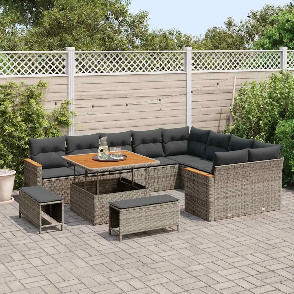 Set Divano da Giardino 12 pcs Grigio Rattan in Polipropilene