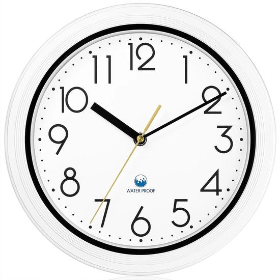Cassa d'orologio esterna 28 cm, Impermeabile, Orologio da giardino esterno Resistente alle intemperie, Facile da leggere, Silenzioso, Orologio da parete a batterie per esterno, per piscina, balcone, bagno (Bianco)