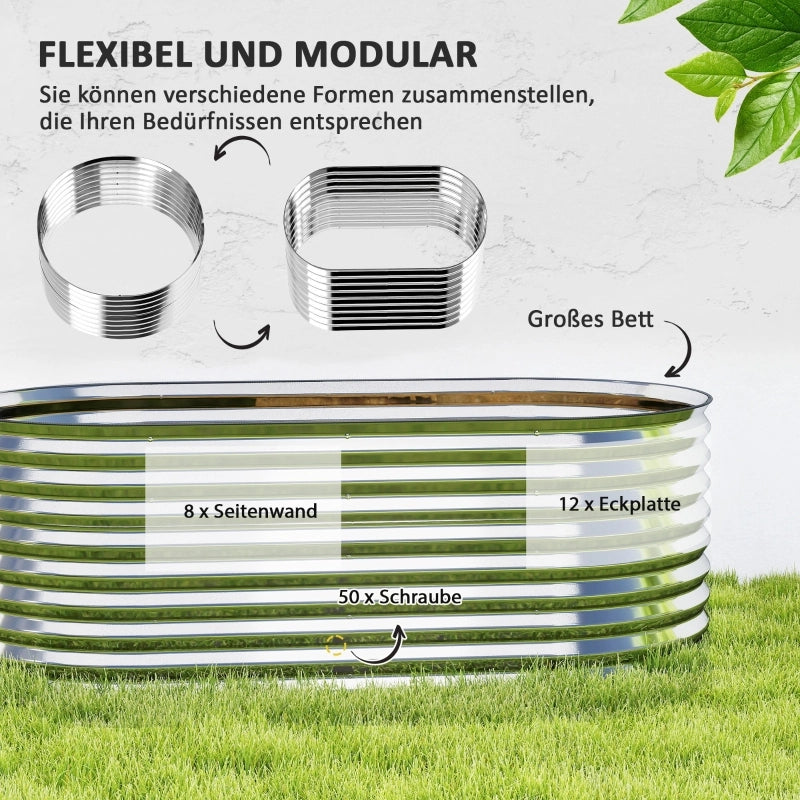 Fioriera in metallo con bordo di sicurezza e guanti, fondo aperto, 160L x 80P x 56A cm, grigia