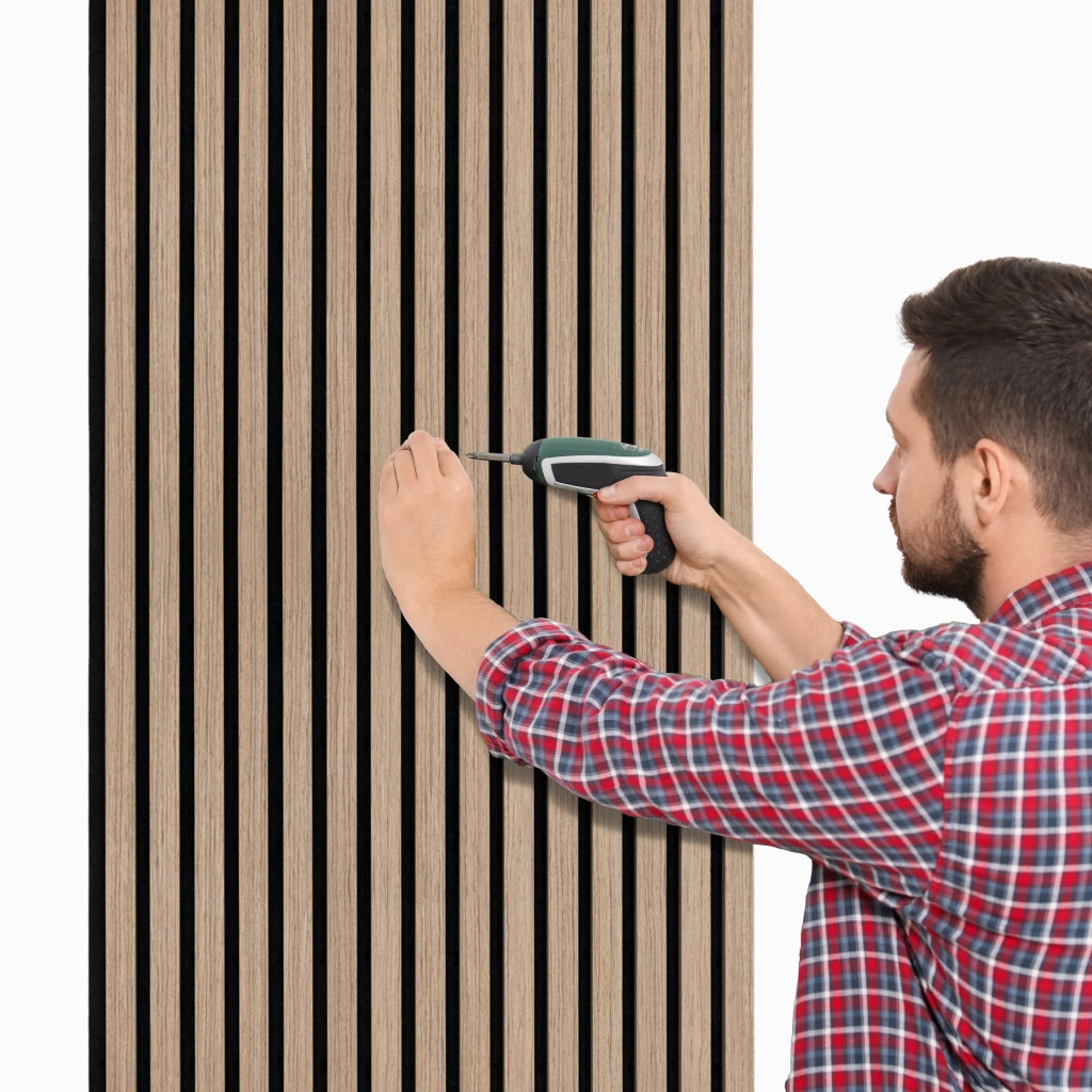 Coppia di Pannelli Fonoassorbenti con Doghe Noce Chiaro 3D in Legno 2400 x 600mm