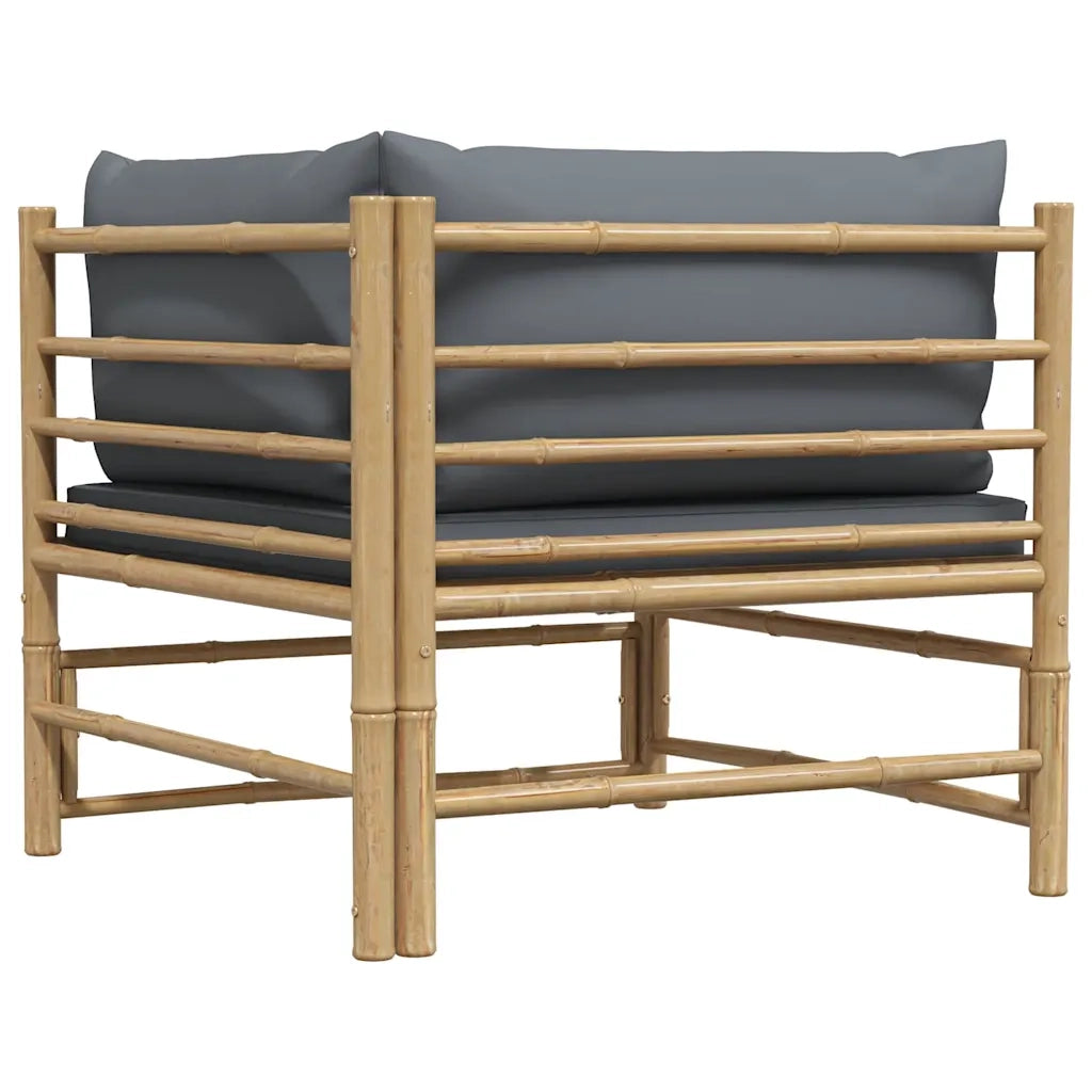 Divano Angolare da Giardino con Cuscini Grigio Scuro in Bambù 313153