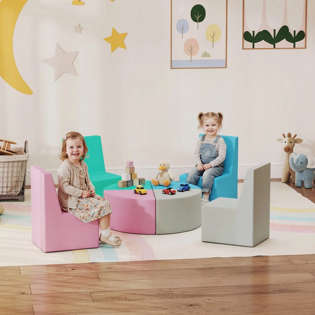 Set Motricit¨¤ Bambini 8 Pezzi ¨C Xylo ¨C Tavolo Sedie Moduli Morbidi Multicolore