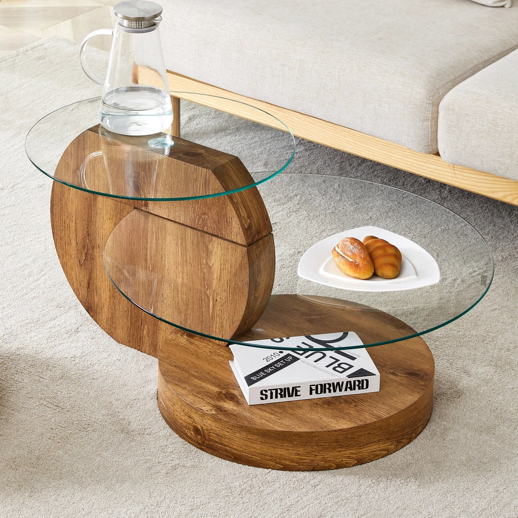 Tavolino da caffè moderno in vetro temperato e MDF con design multilivello