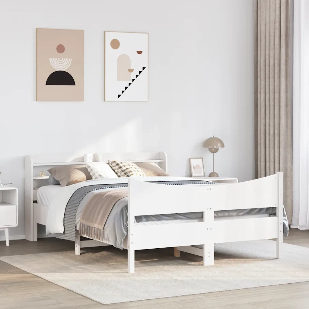 Giroletto con Testiera Bianco 150x200 cm Legno Massello di Pino