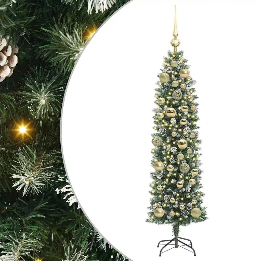 Albero di Natale Artificiale Sottile Verde e Bianco 120 cm 3395273