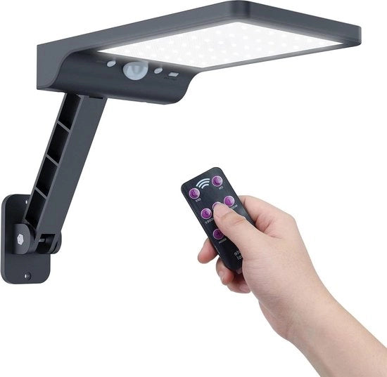 Illuminazione per tenda Lampada solare con sensore di movimento - telecomando - supporto girevole - 3 modalità - IP65 impermeabile all'acqua - per cortile - garage - bianco