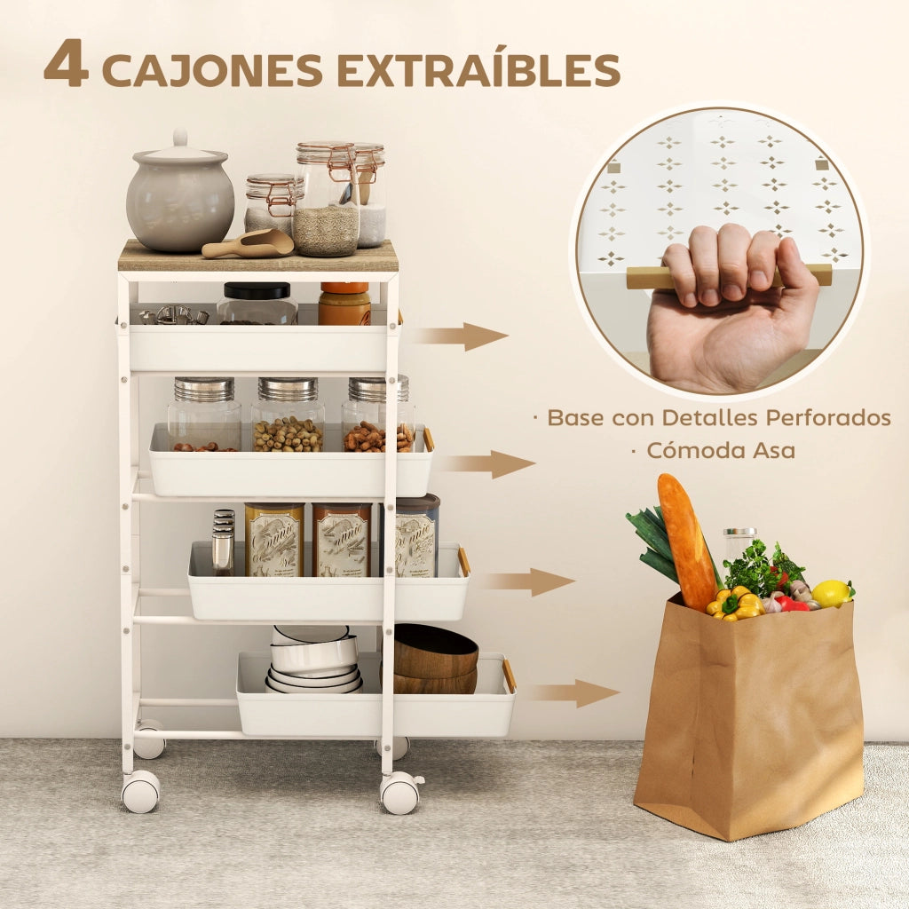 Carro da Cucina 5 Livelli ¨C zephmum ¨C Bianco Effetto Legno 39.5x24x82 cm