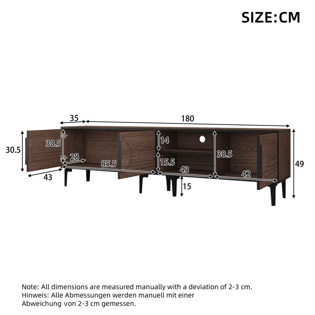 Mobile TV con 3 ante e 2 vani aperti - per soggiorno - 180 x 35 x 49 cm - noce scuro