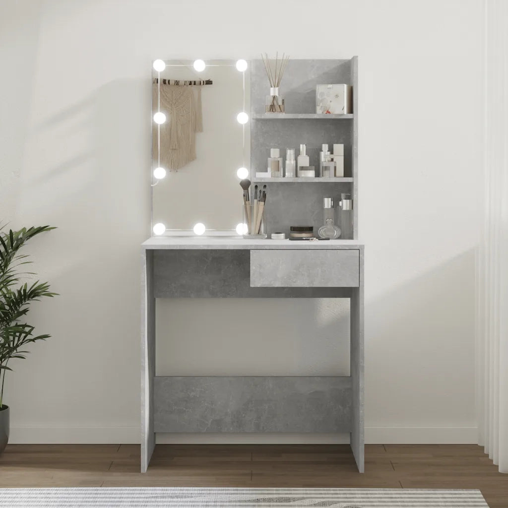 Toeletta | Tavolo da Trucco con LED Grigio Cemento 74,5x40x141 cm