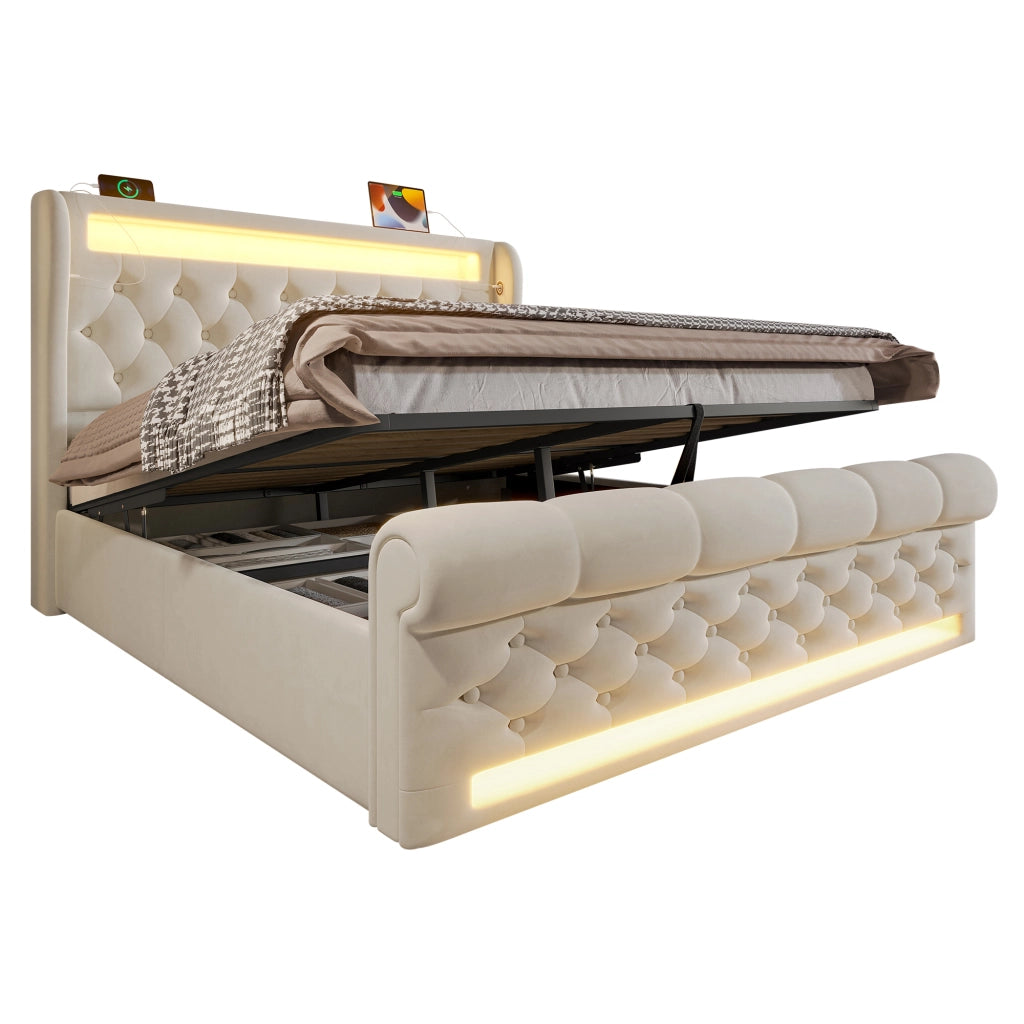 letto imbottito velluto beige 140 x 190 cm