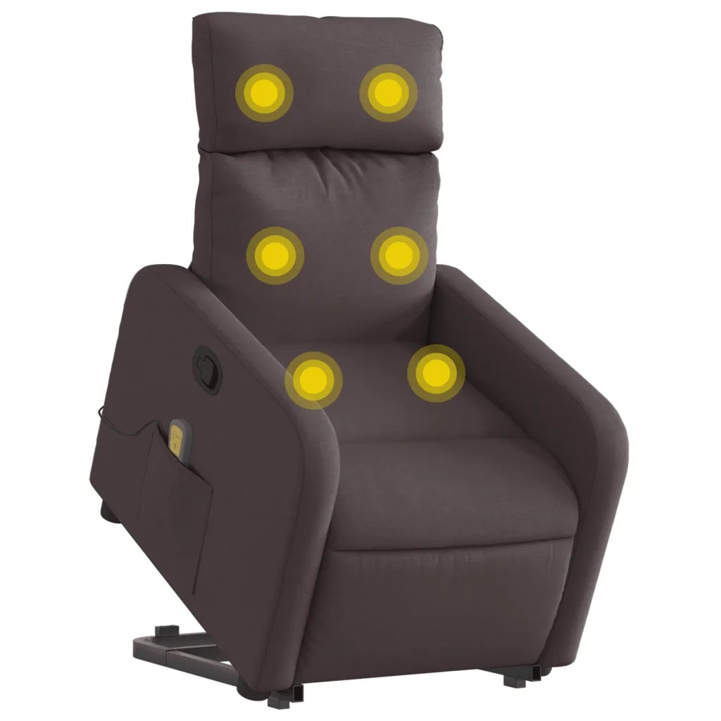 Poltrona | Sedia Relax Alzapersona Massaggi Reclinabile Marrone Scuro Tessuto