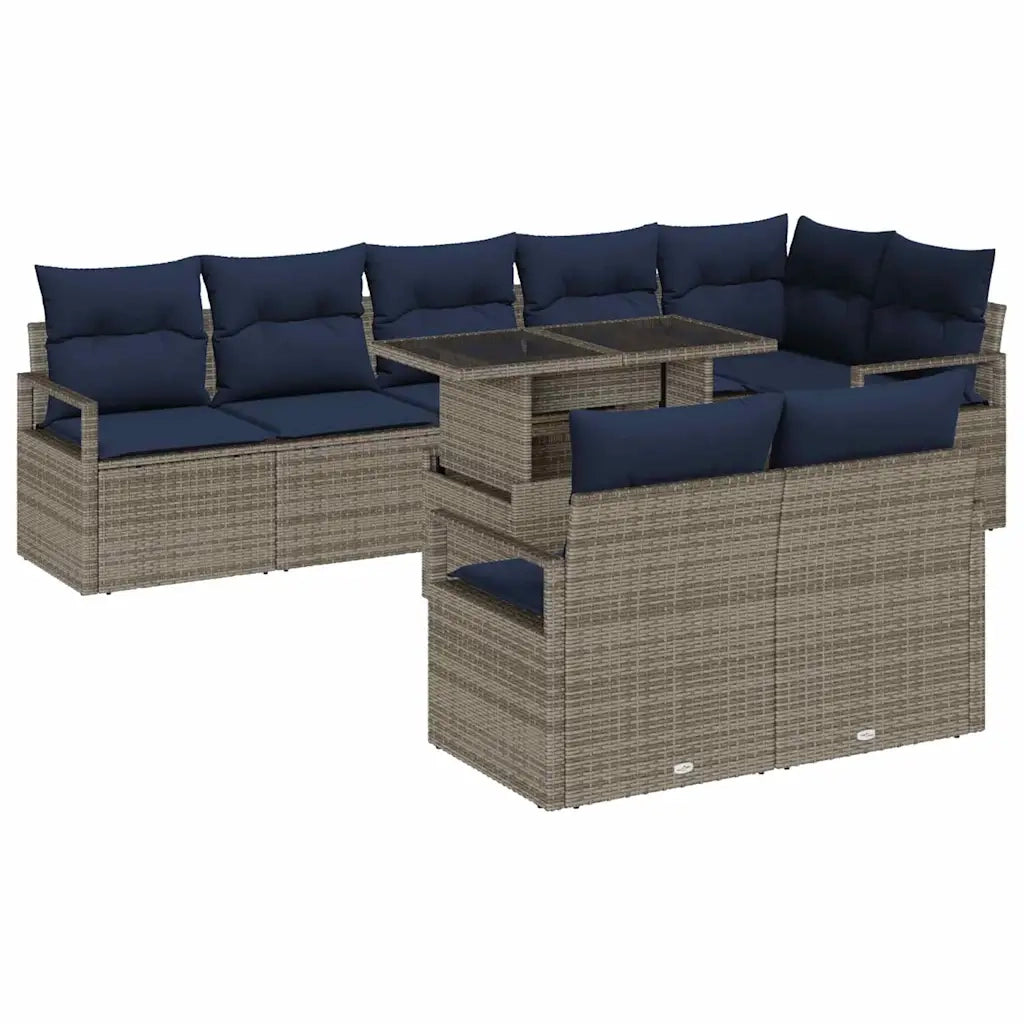 Set Divano da Giardino 9 pcs Grigio e Blu Navy polyrattan 3348851
