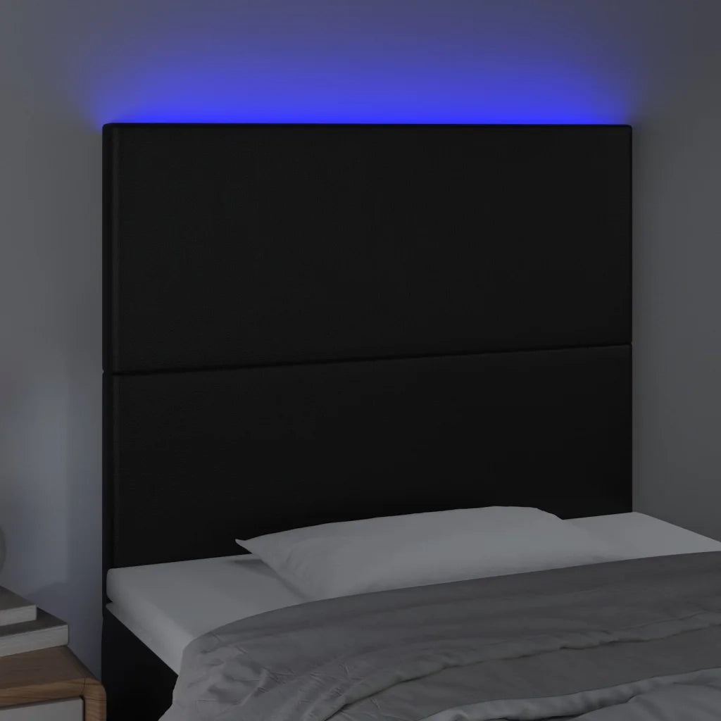 Testiera a LED Nera 100x5x118/128 cm in Similpelle 3122228