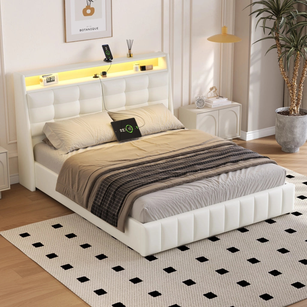 Letto piattaforma 160x200 con LED, USB e spazio contenitivo
