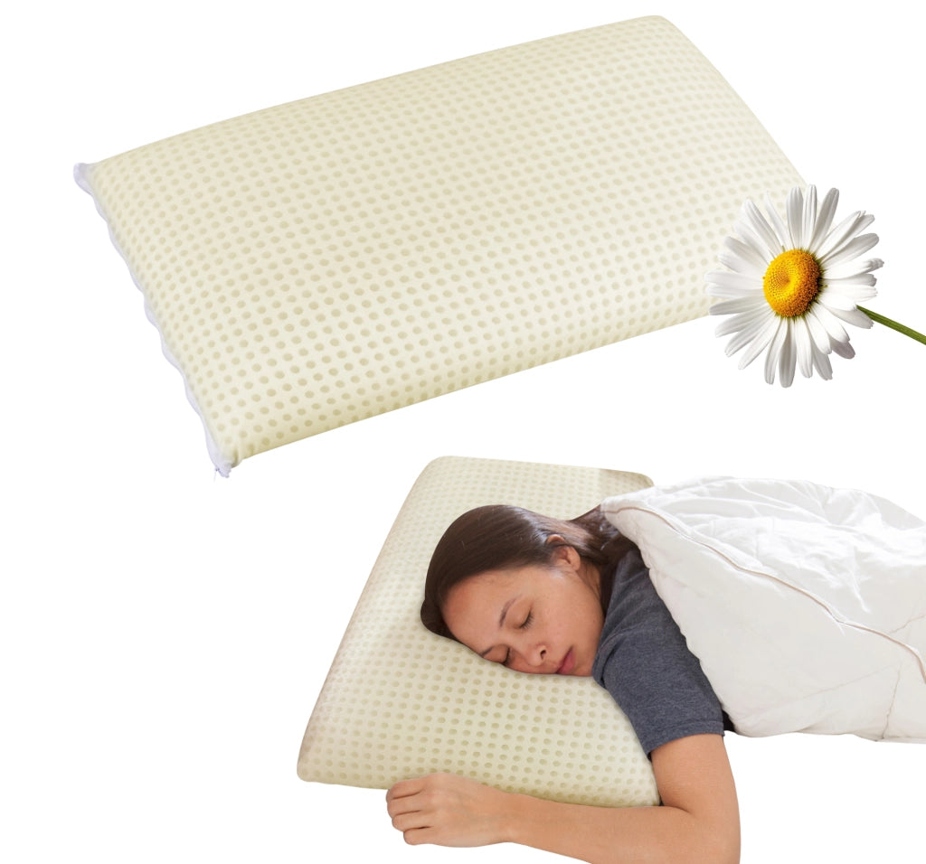 Guanciale In Memory Foam Microforato Profumato Aromaterapia Cuscino Letto Saponetta Prodotto Italiano Traspirante Sfoderabile Colorato Anallergico Camomilla
