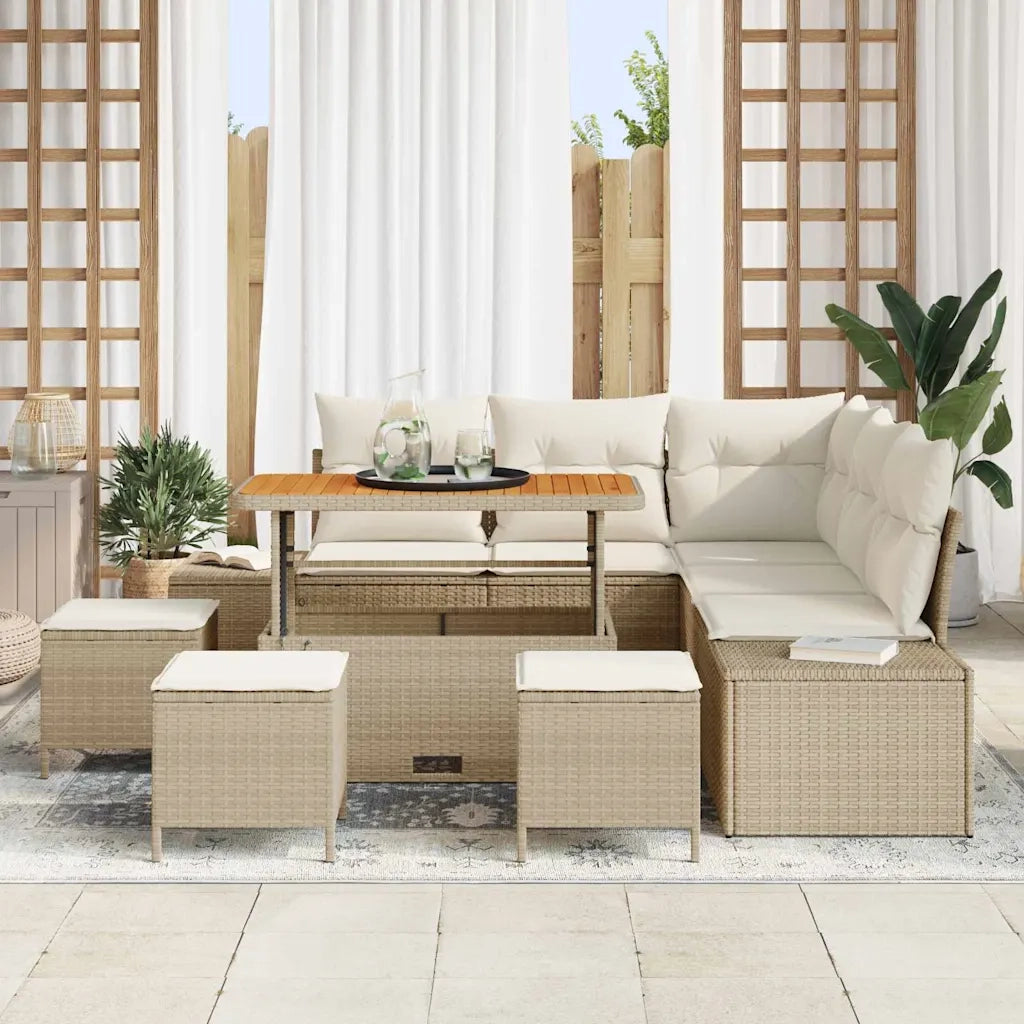 Set Divano da Giardino con cuscino 9 pcs Beige Poly Rattan 3364741