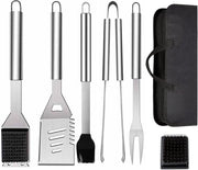 Set di Utensili per Griglia BBQ in Acciaio Inossidabile con Borsa da Portare per Campeggio Esterno - 6PCS Spatola Pliers Forchetta per BBQ accessori