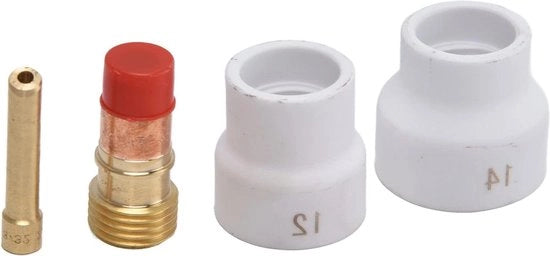 Kit di lente a gas TIG - 4 pezzi - Cup ceramica bianca - Orecchione elettrodo corto - WP 17 18 26