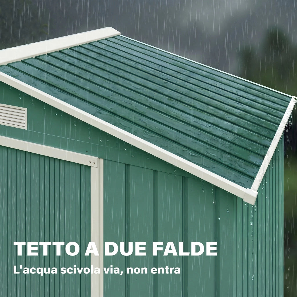 Casetta da Giardino in Lamiera con Porte Scorrevoli ¨C Minimal ¨C Verde 213x130x185cm