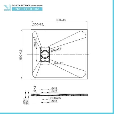 Piatto doccia 80x80 cm bianco effetto pietra in resina riducibile Agorà