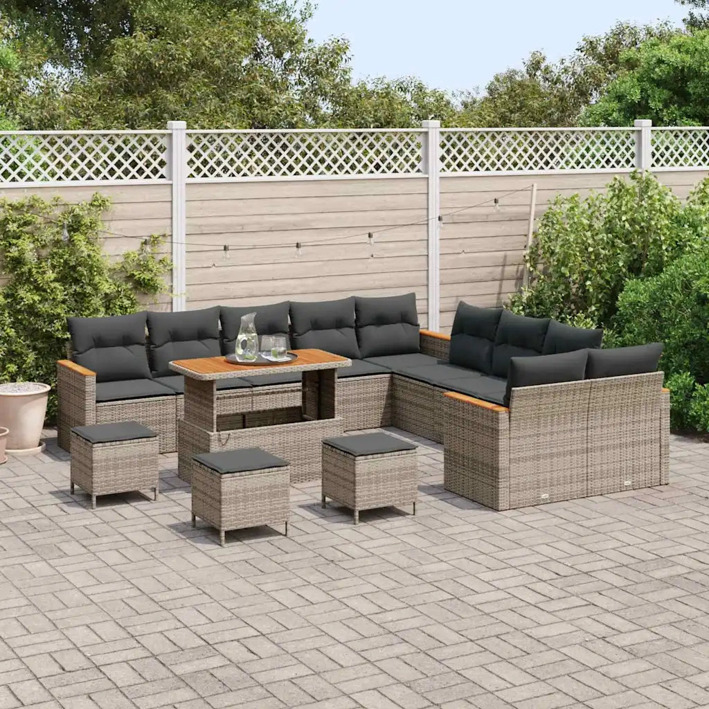 Set Divano da Giardino con cuscino 18 pcs Grigio polyrattan