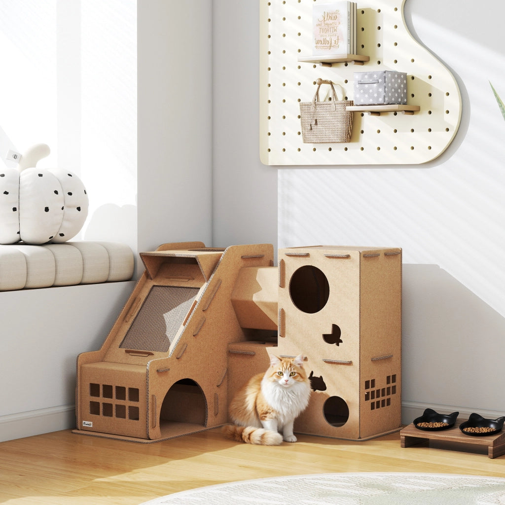Castello per Gatti 2 Livelli con Tunnel e Ramp ¨C Minimal ¨C Marrone