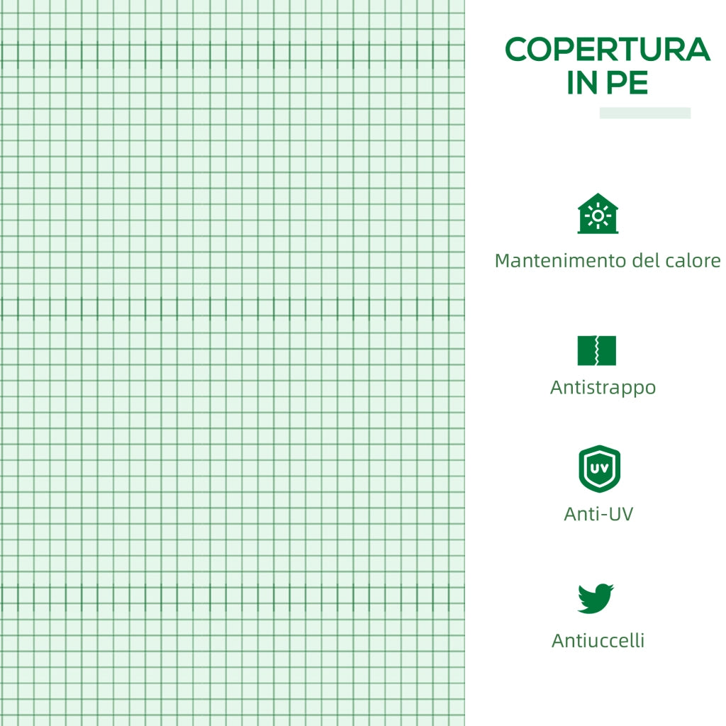 Mini Serra da Giardino con 3 Finestre Avvolgibili e Copertura PE Anti-UV. 180x60x60cm. Verde